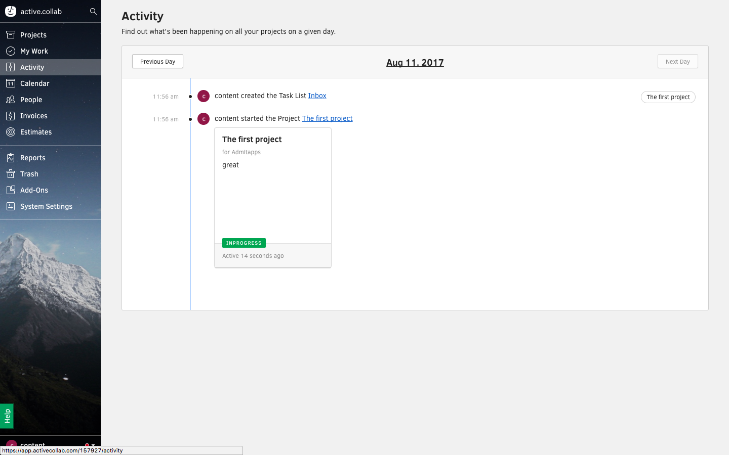 Скриншот (снимок экрана) Active Collab