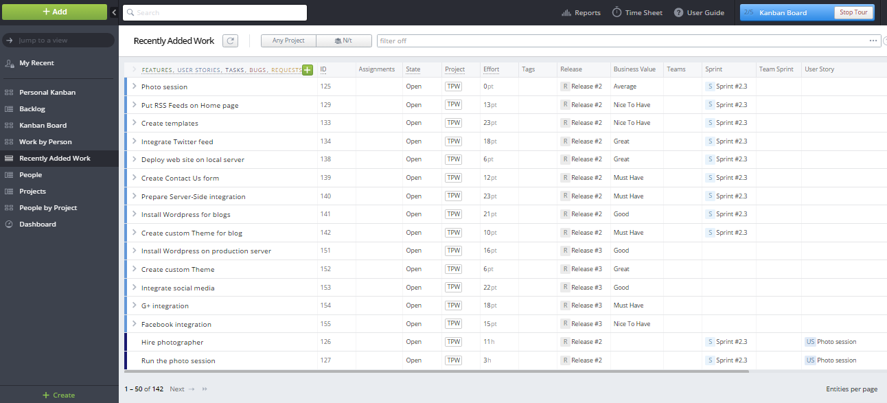 Скриншот (снимок экрана) Targetprocess