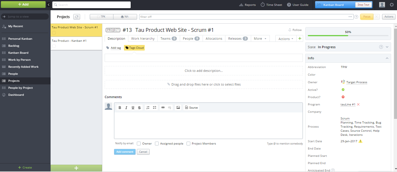 Скриншот (снимок экрана) Targetprocess