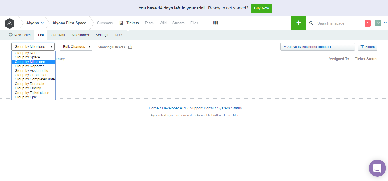 Скриншот (снимок экрана) Assembla