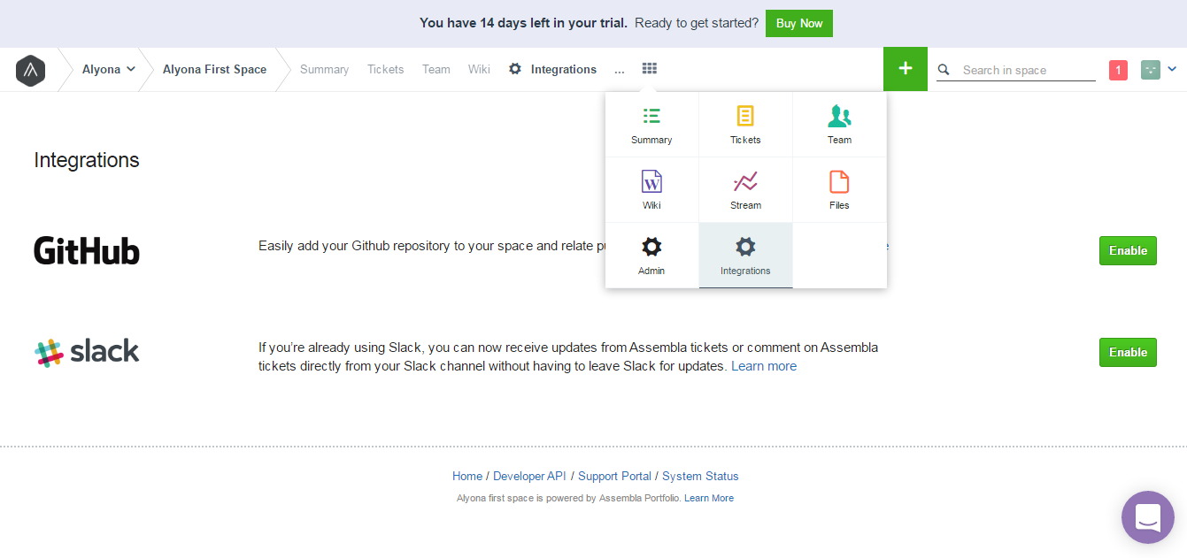 Скриншот (снимок экрана) Assembla