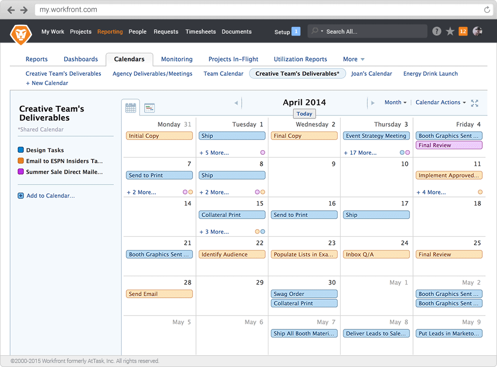 Скриншот (снимок экрана) Workfront