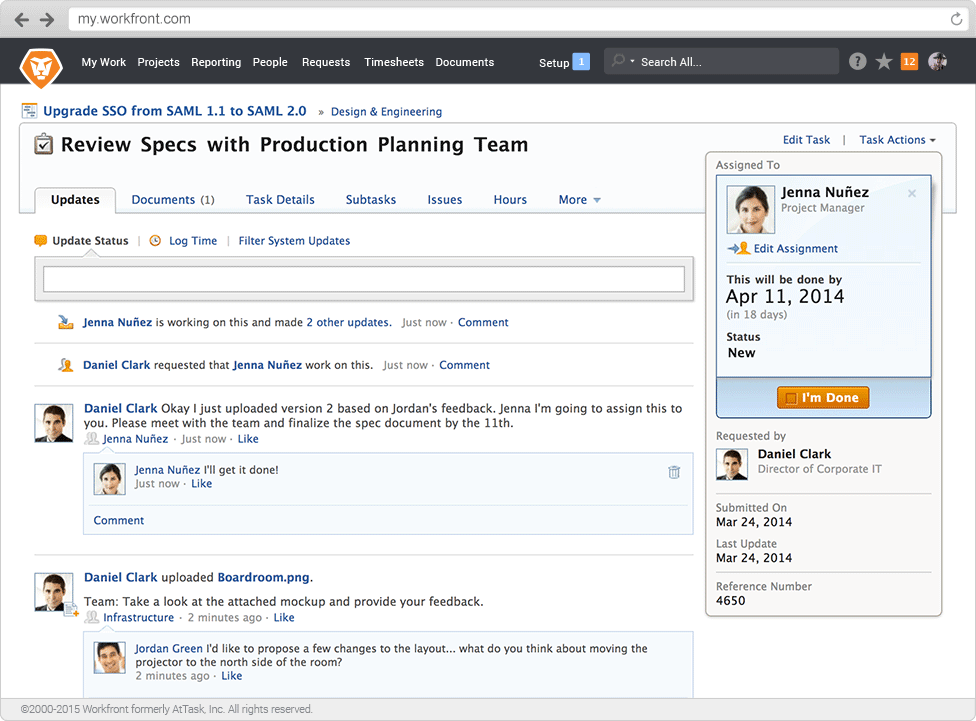 Скриншот (снимок экрана) Workfront