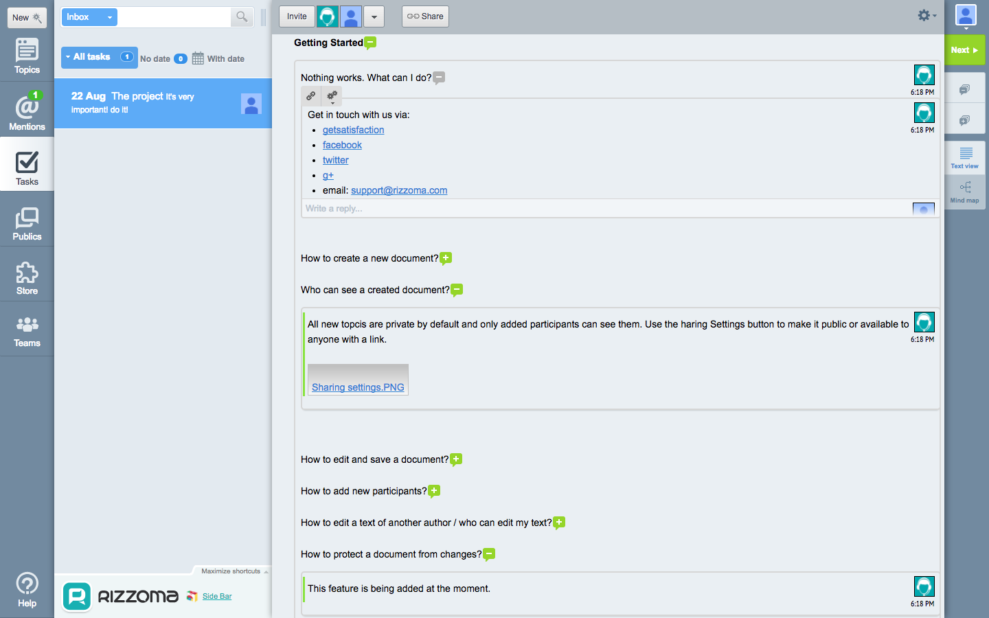 Скриншот (снимок экрана) Rizzoma