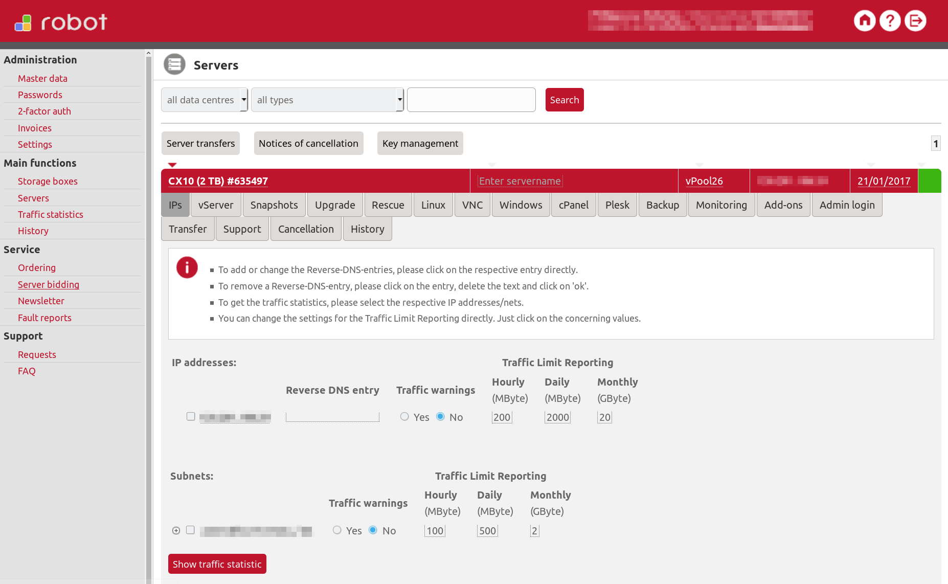 Скриншот (снимок экрана) Hetzner