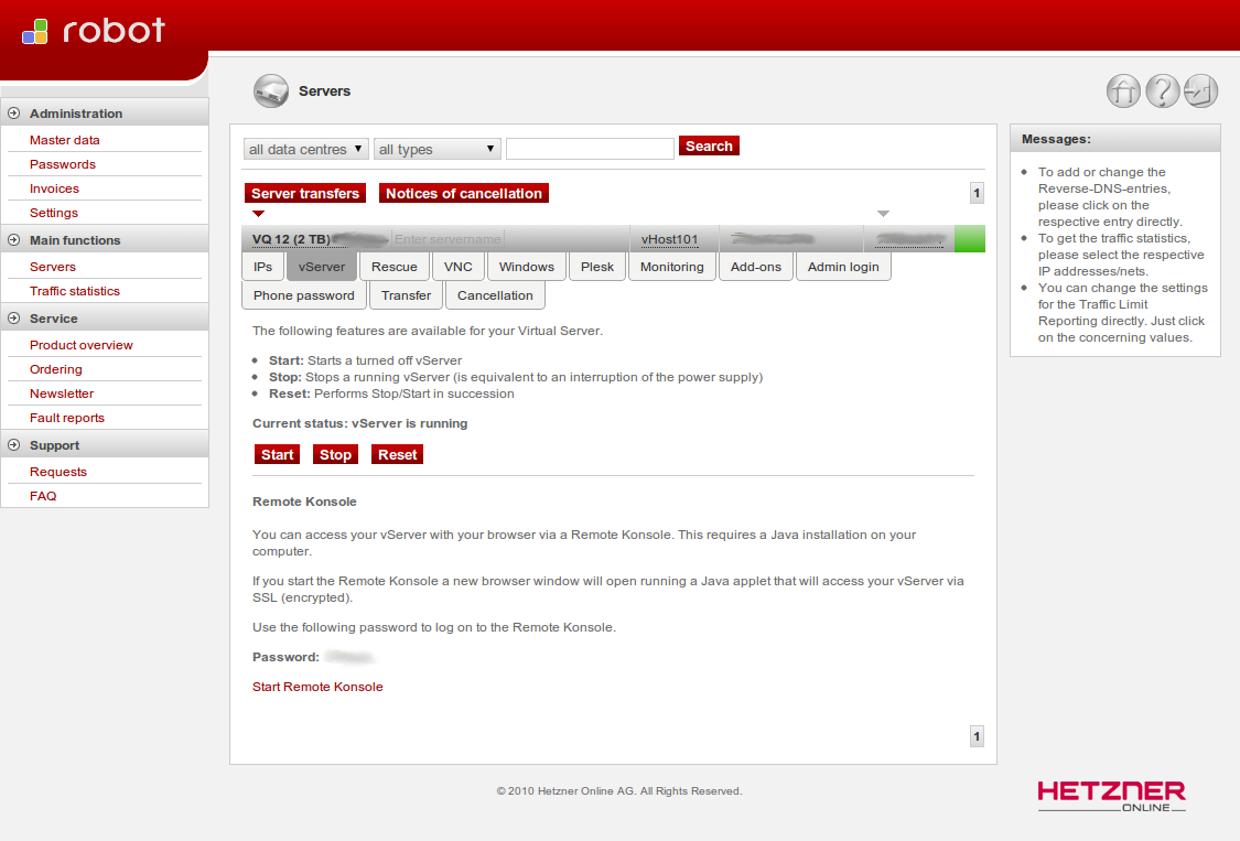 Скриншот (снимок экрана) Hetzner