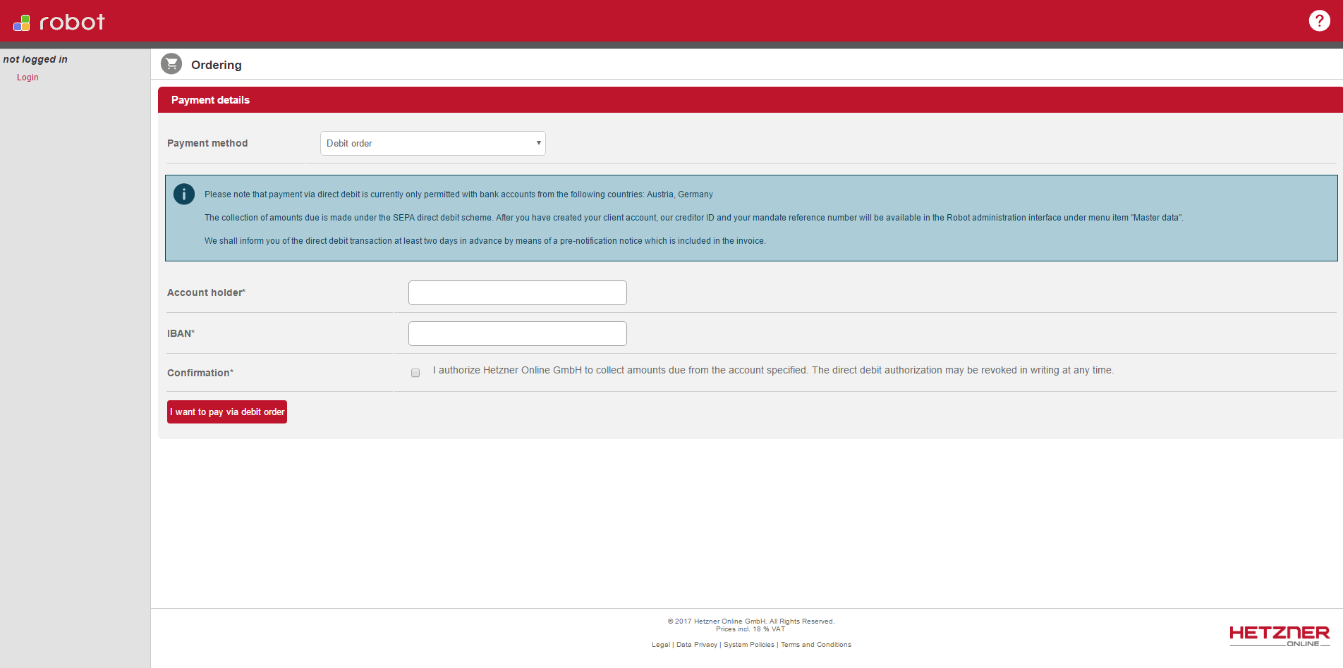 Скриншот (снимок экрана) Hetzner