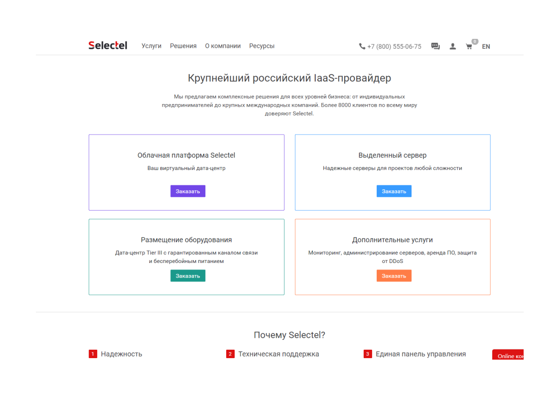 Скриншот (снимок экрана) Selectel