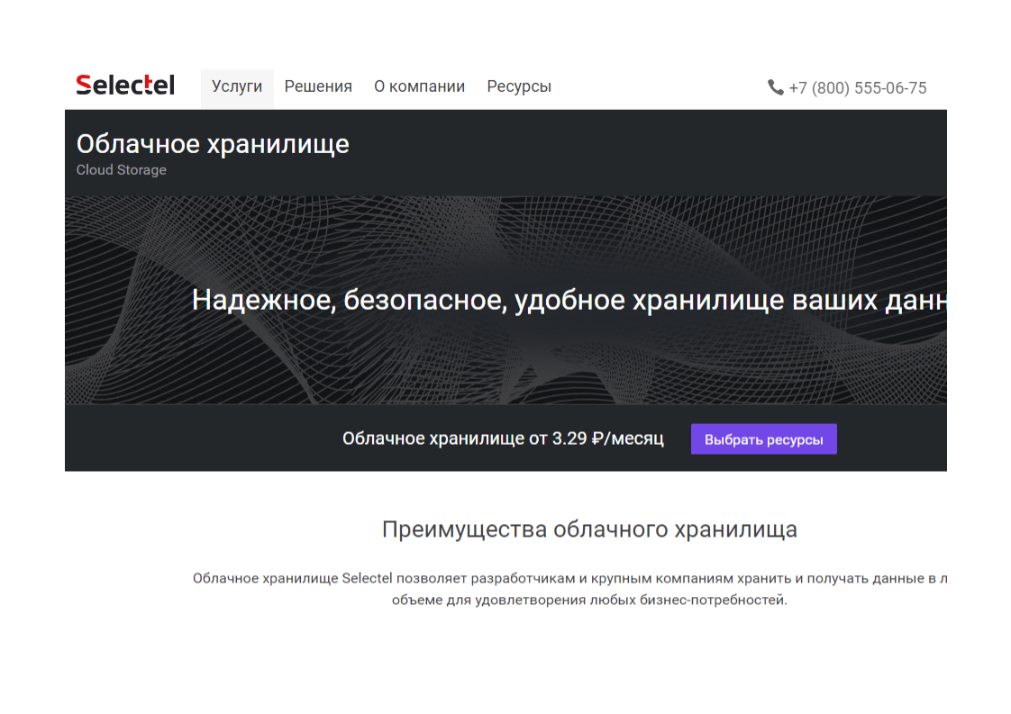 Скриншот (снимок экрана) Selectel