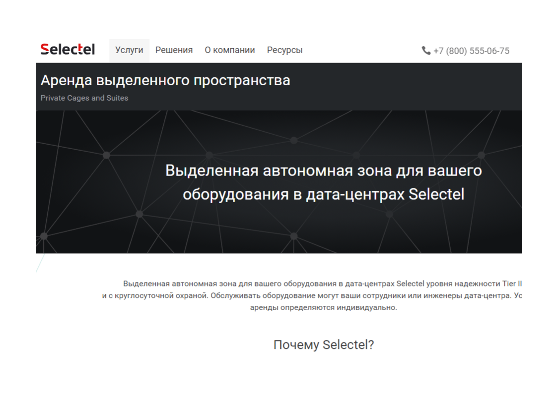 Скриншот (снимок экрана) Selectel