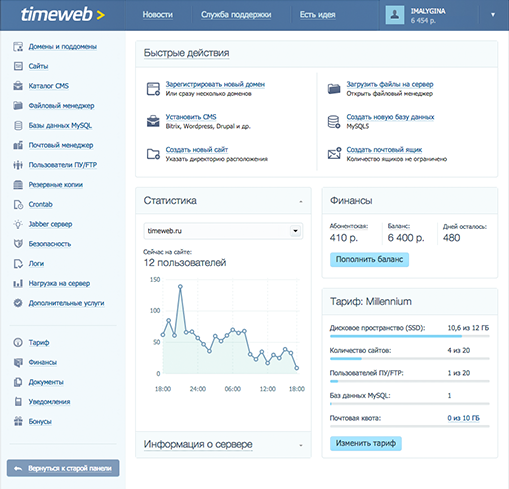 Скриншот (снимок экрана) Timeweb