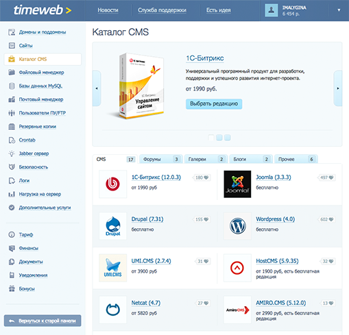 Скриншот (снимок экрана) Timeweb