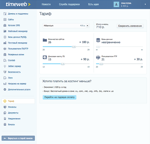 Скриншот (снимок экрана) Timeweb