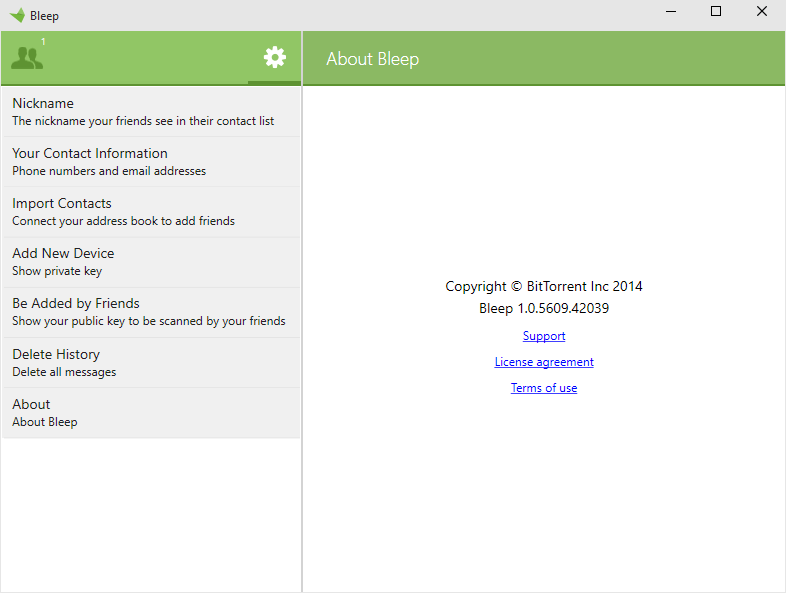 Скриншот (снимок экрана) BitTorrent Bleep
