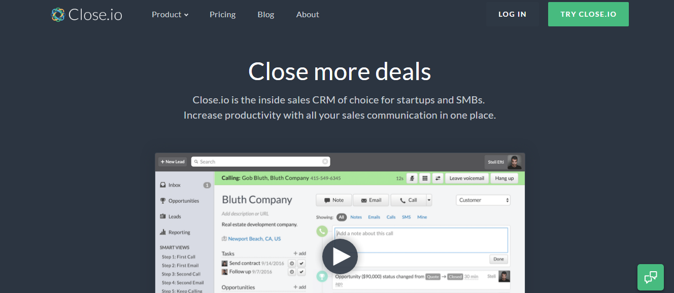 Скриншот (снимок экрана) Close.io