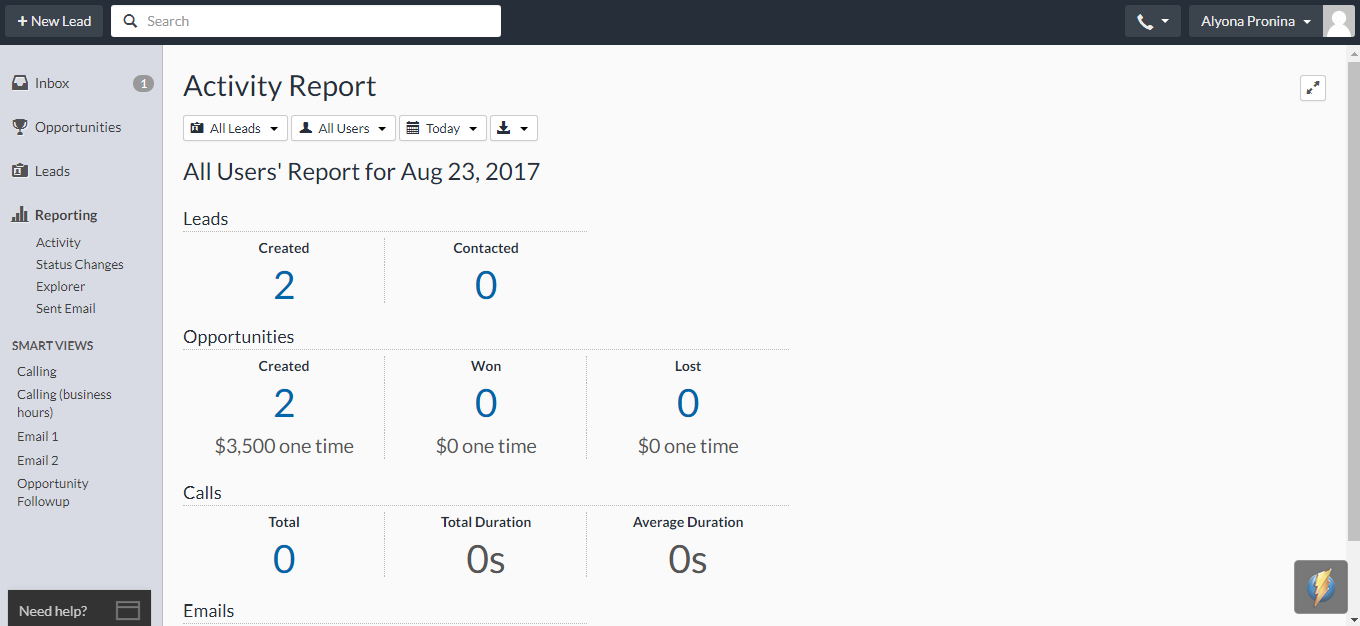 Скриншот (снимок экрана) Close.io