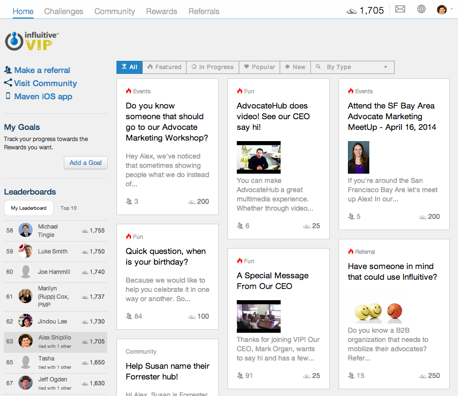 Скриншот (снимок экрана) Influitive AdvocateHub