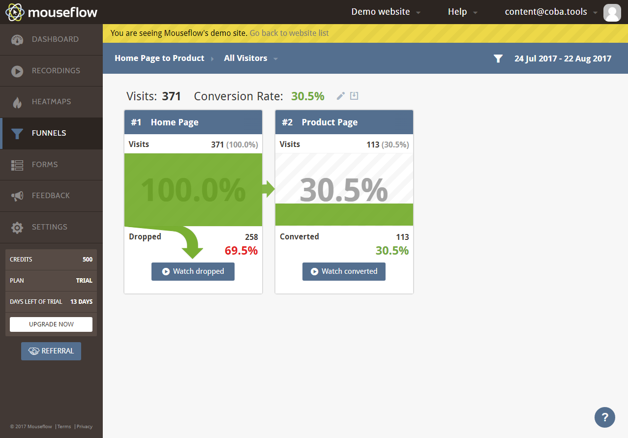Скриншот (снимок экрана) Mouseflow