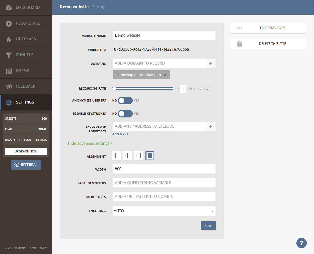 Скриншот (снимок экрана) Mouseflow