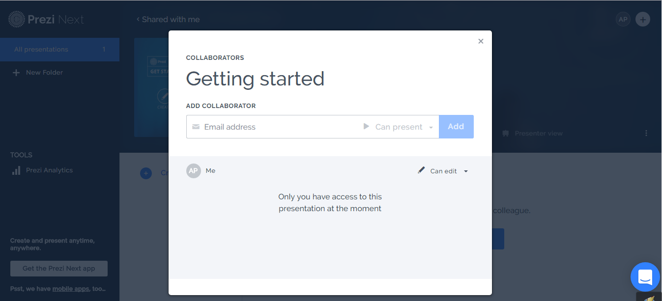 Скриншот (снимок экрана) Prezi