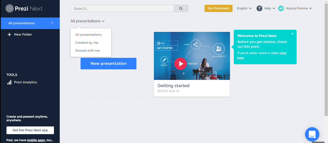 Скриншот (снимок экрана) Prezi