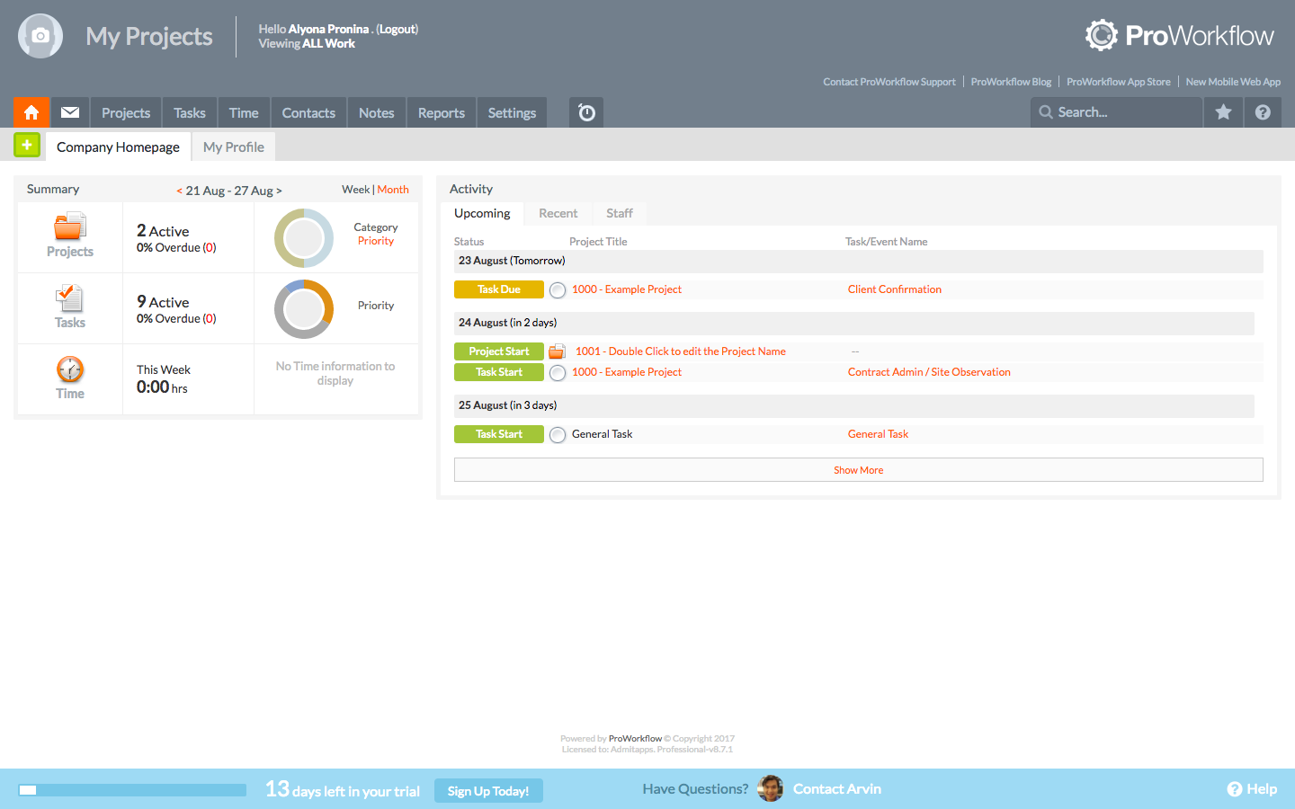 Скриншот (снимок экрана) ProWorkflow