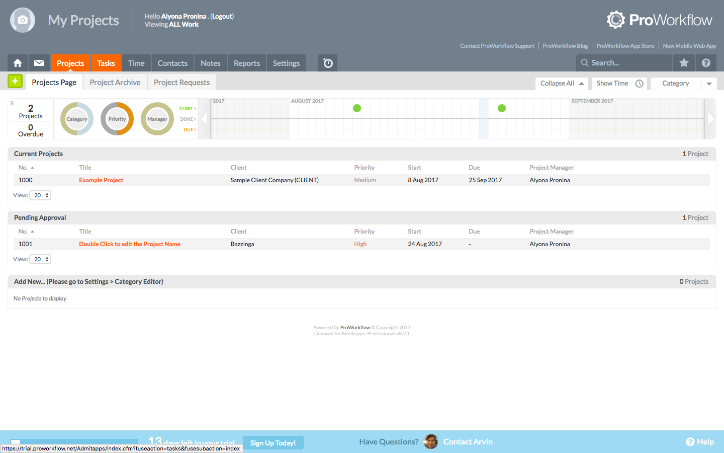 Скриншот (снимок экрана) ProWorkflow