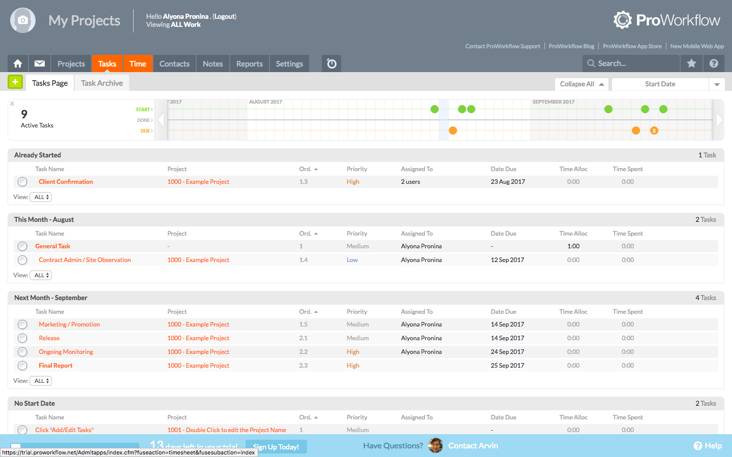 Скриншот (снимок экрана) ProWorkflow