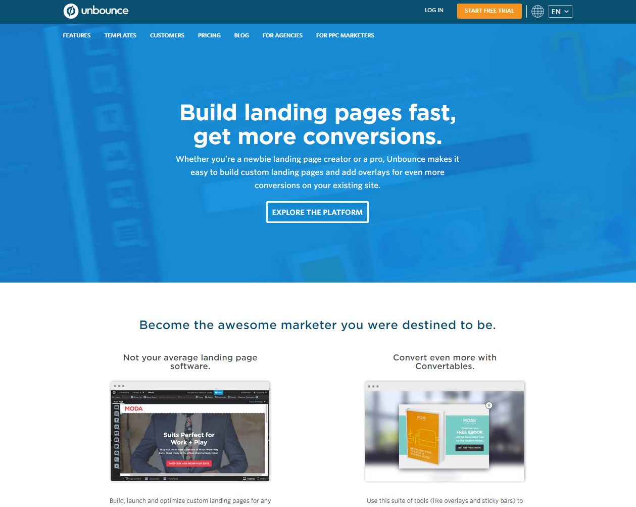 Скриншот (снимок экрана) Unbounce