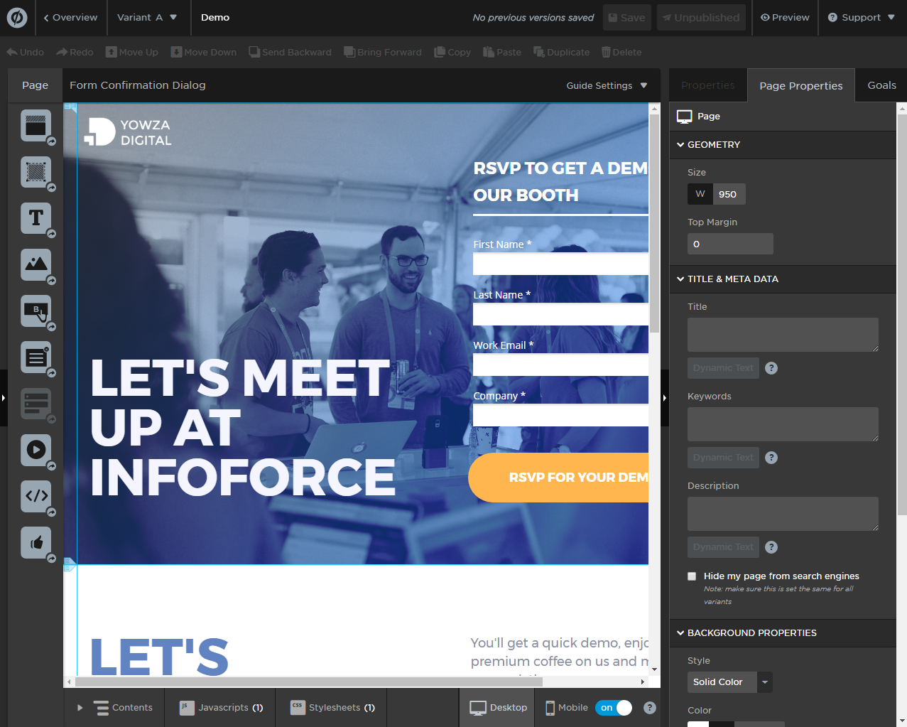 Скриншот (снимок экрана) Unbounce