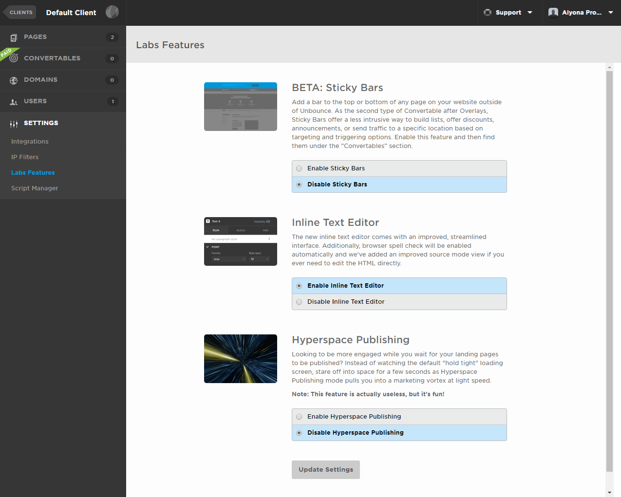 Скриншот (снимок экрана) Unbounce