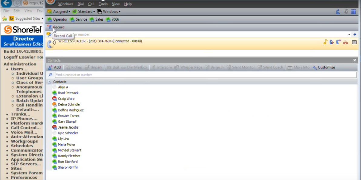 Скриншот (снимок экрана) ShoreTel