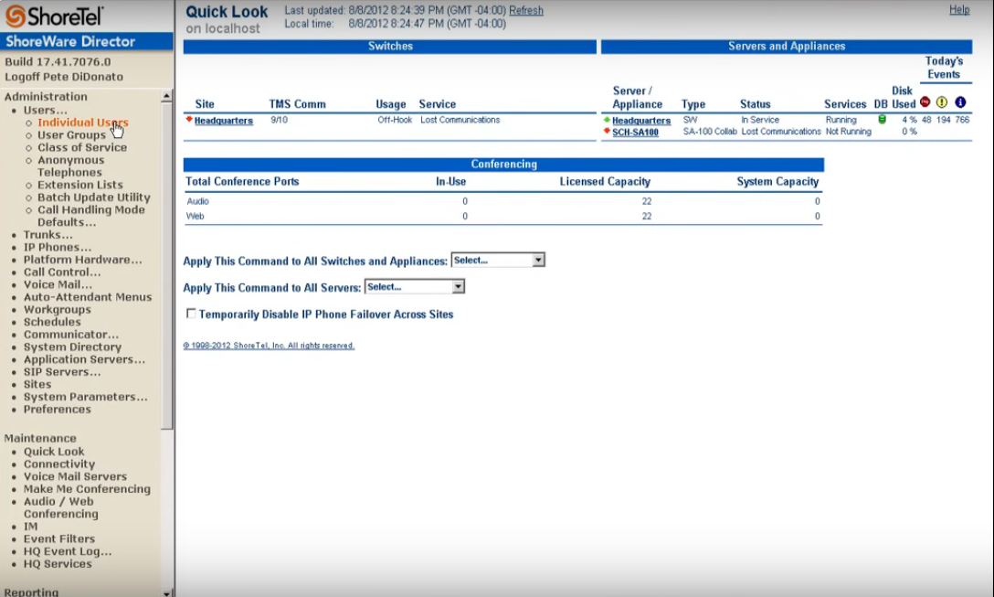 Скриншот (снимок экрана) ShoreTel