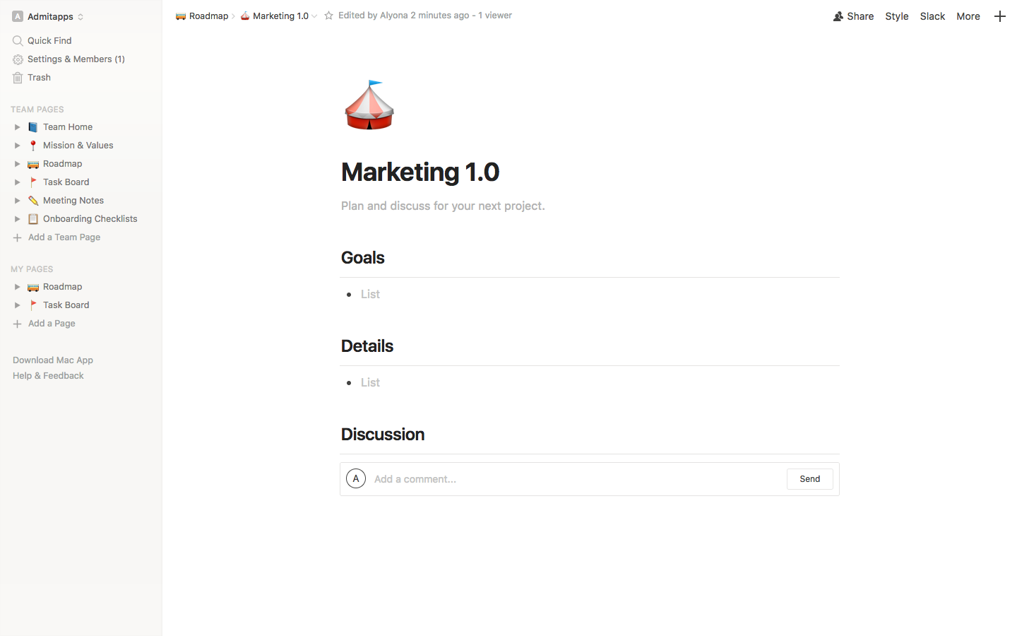Скриншот (снимок экрана) Notion