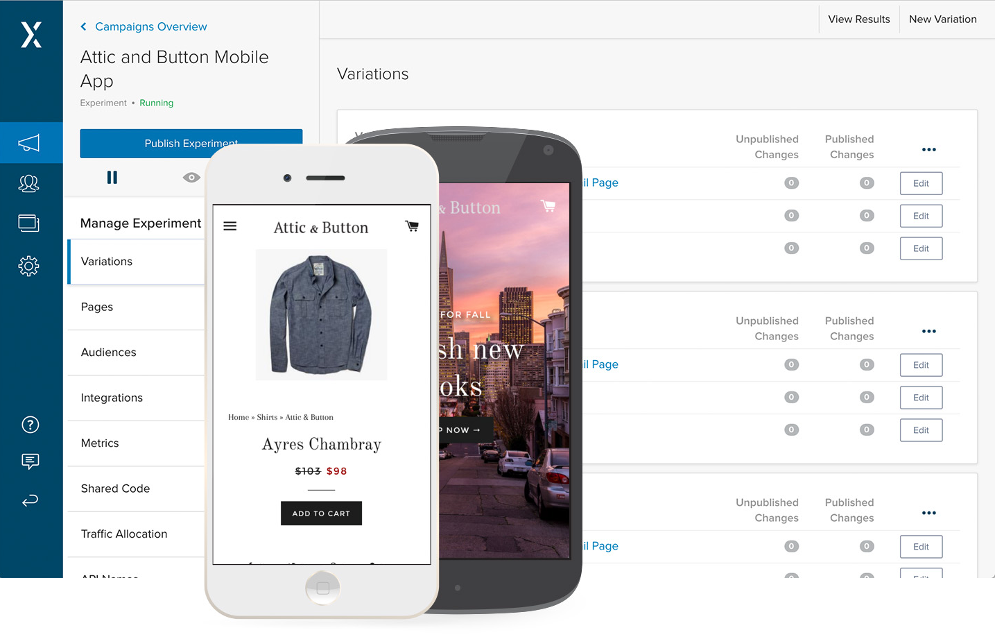 Скриншот (снимок экрана) Optimizely