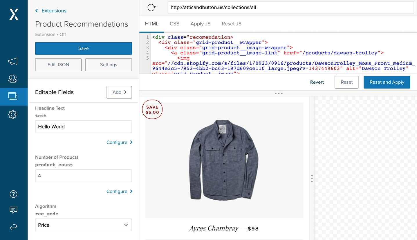 Скриншот (снимок экрана) Optimizely