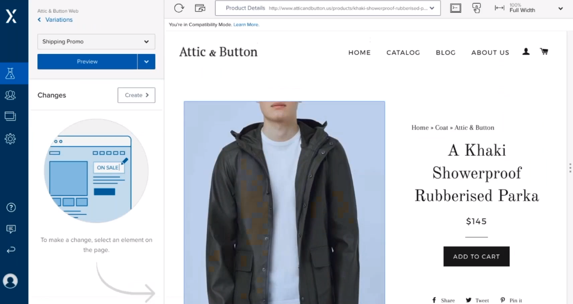 Скриншот (снимок экрана) Optimizely