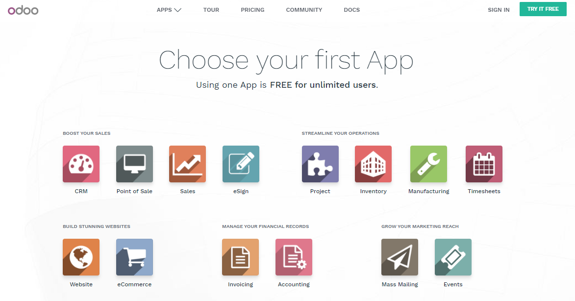 Скриншот (снимок экрана) Odoo
