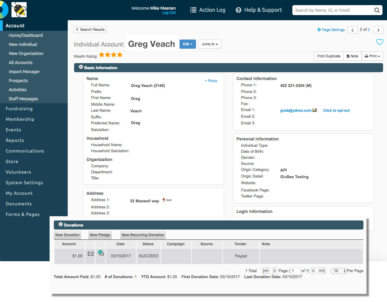 Скриншот (снимок экрана) NeonCRM