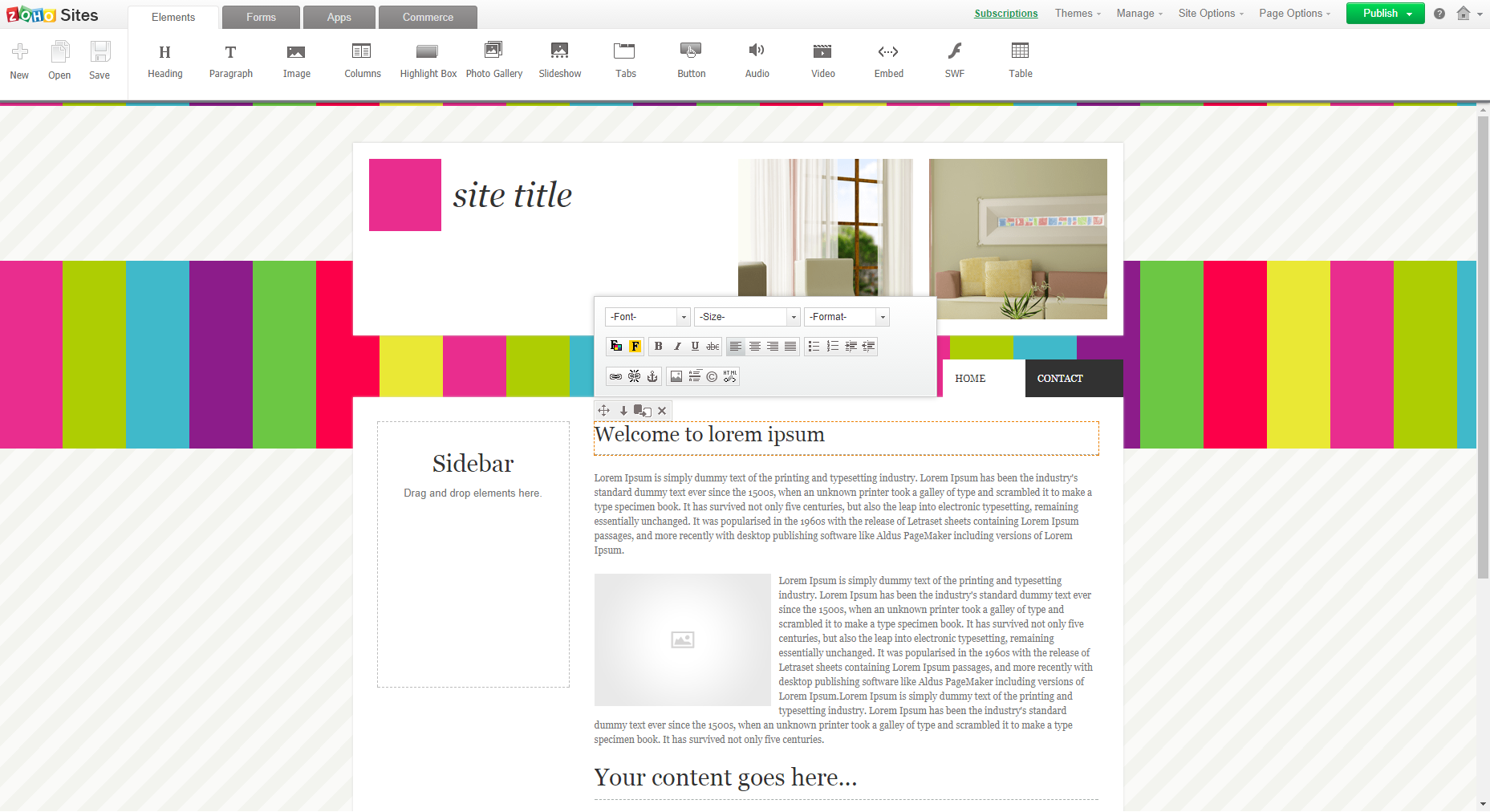 Скриншот (снимок экрана) Zoho Sites