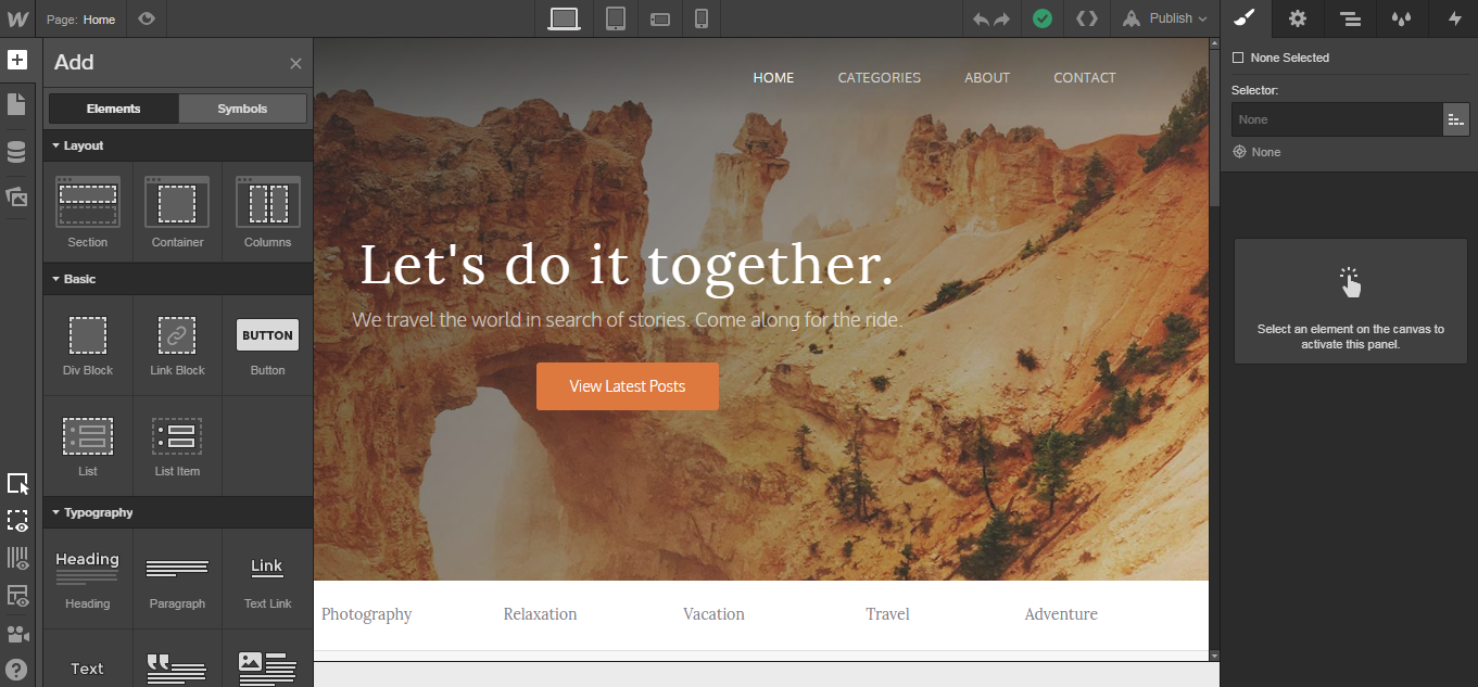 Скриншот (снимок экрана) Webflow