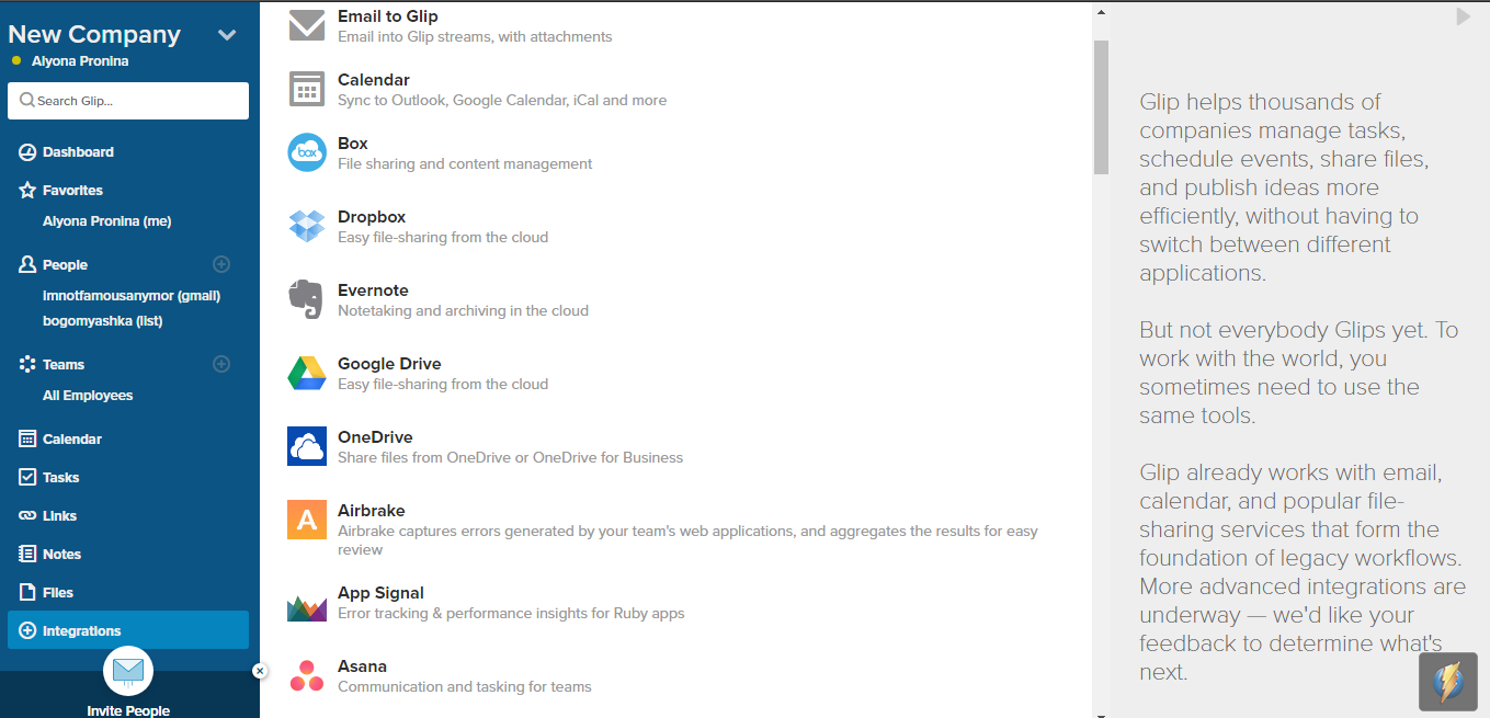 Скриншот (снимок экрана) Glip