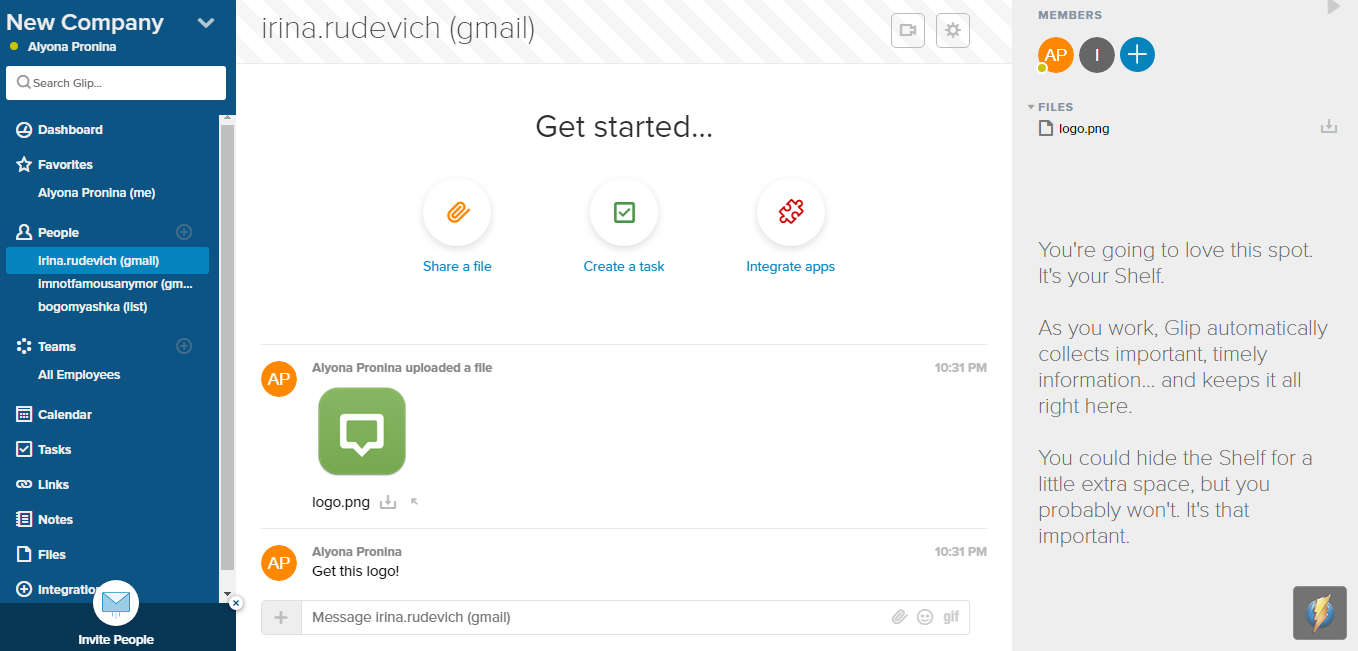 Скриншот (снимок экрана) Glip