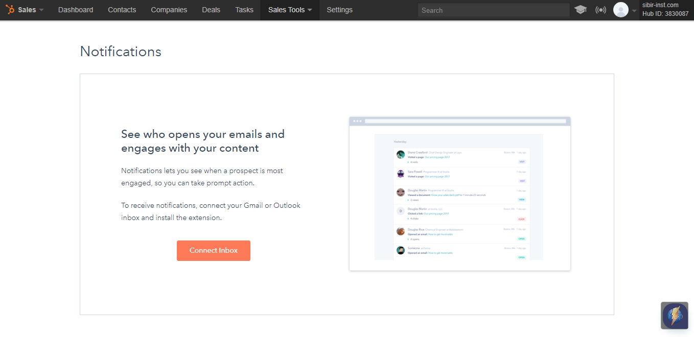 Скриншот (снимок экрана) HubSpot