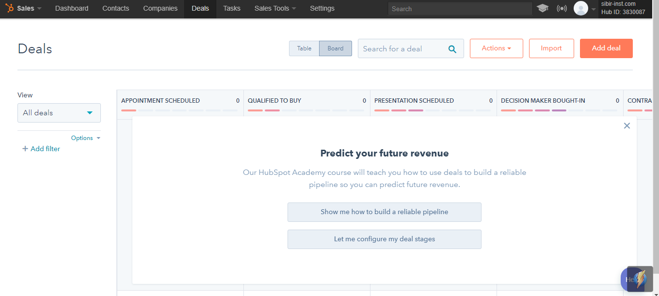 Скриншот (снимок экрана) HubSpot