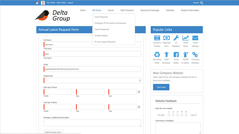 Скриншот (снимок экрана) MyHub Intranet