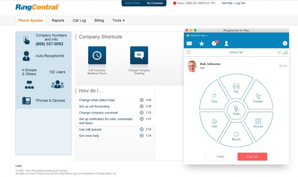 Скриншот (снимок экрана) RingCentral Office