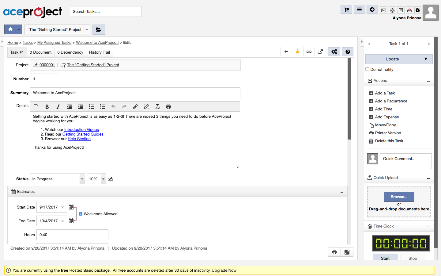 Скриншот (снимок экрана) AceProject