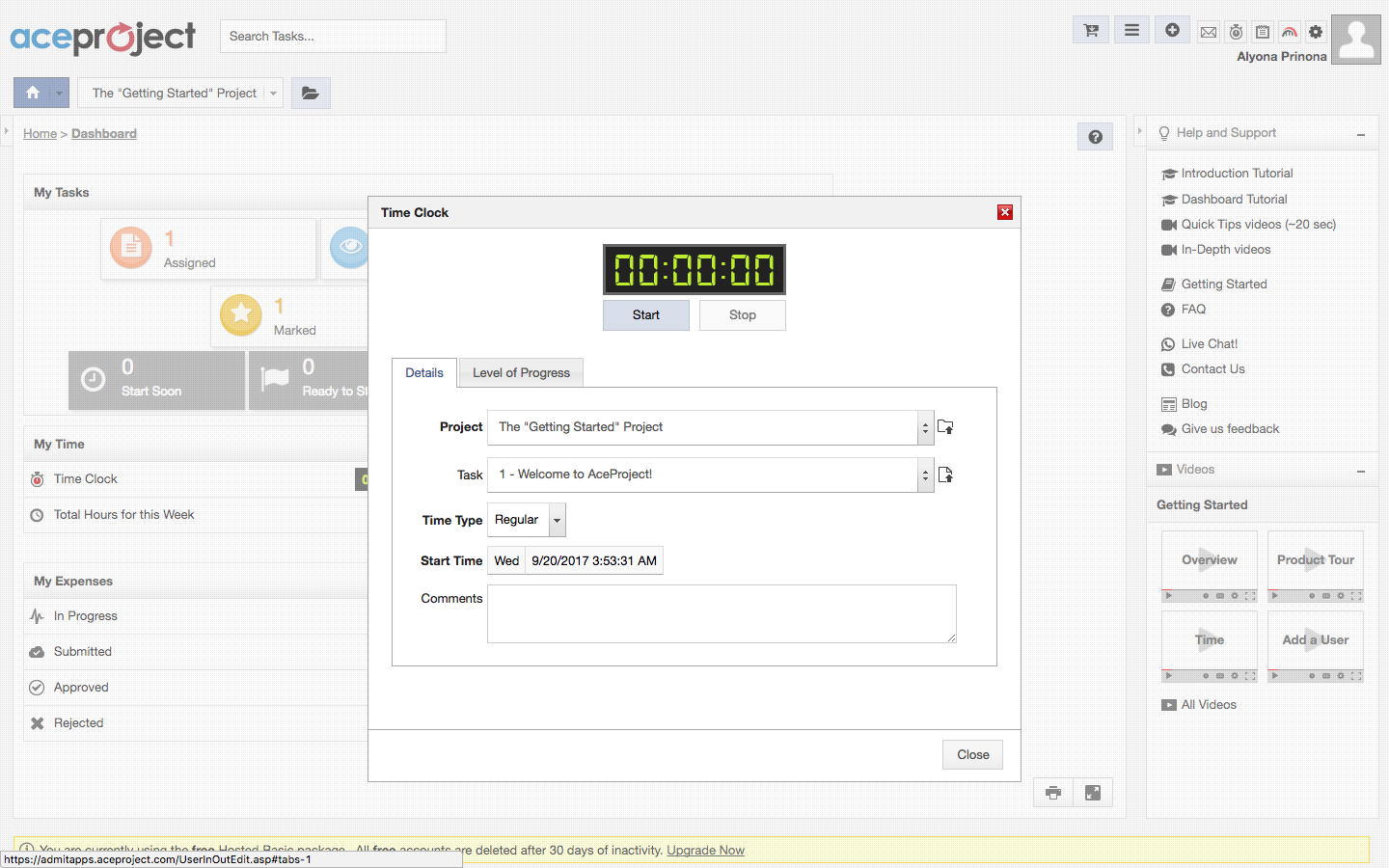 Скриншот (снимок экрана) AceProject
