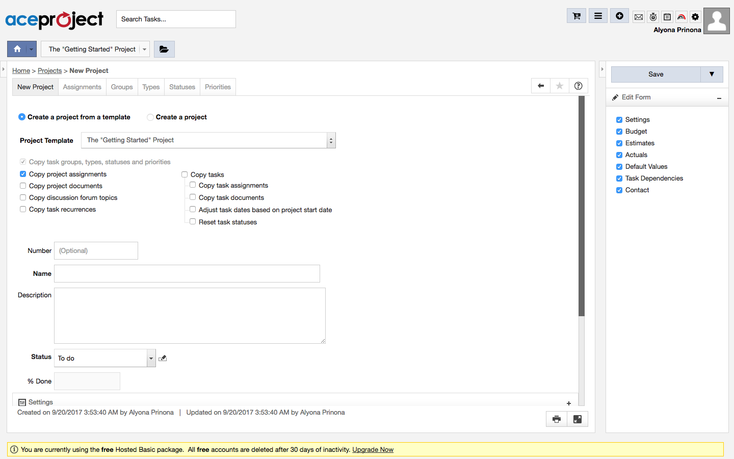 Скриншот (снимок экрана) AceProject